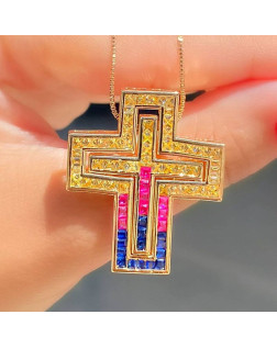Colar com Pingente de Cruz em Zircônias Coloridas