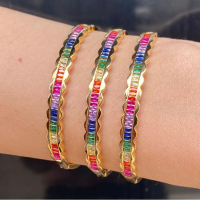 Bracelete em Zircônias Navetes Rainbow -  